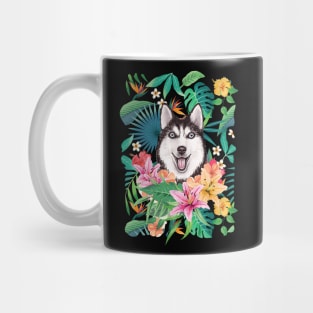 Tropical Black White Siberian Husky 12 Mug